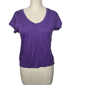 Newport News Easy Style Short Sleeve Purple Scoop Neck Cotton T-Shirt XL